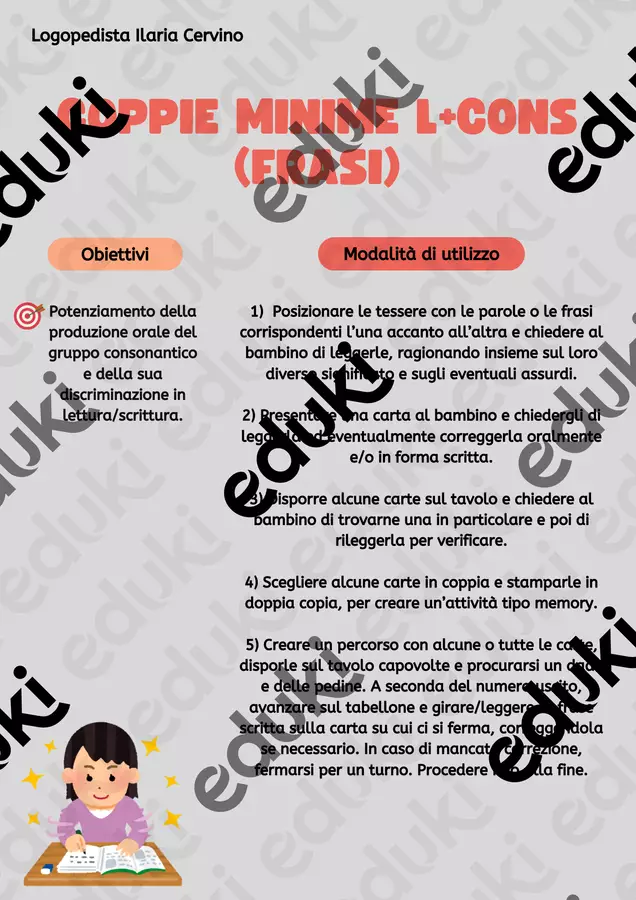 Carte con coppie minime "l+cons" (frasi) Esercizi - Carte con coppie minime "l+cons" (frasi) - Ilaria Cervino Logopedista - Pagina di copertina