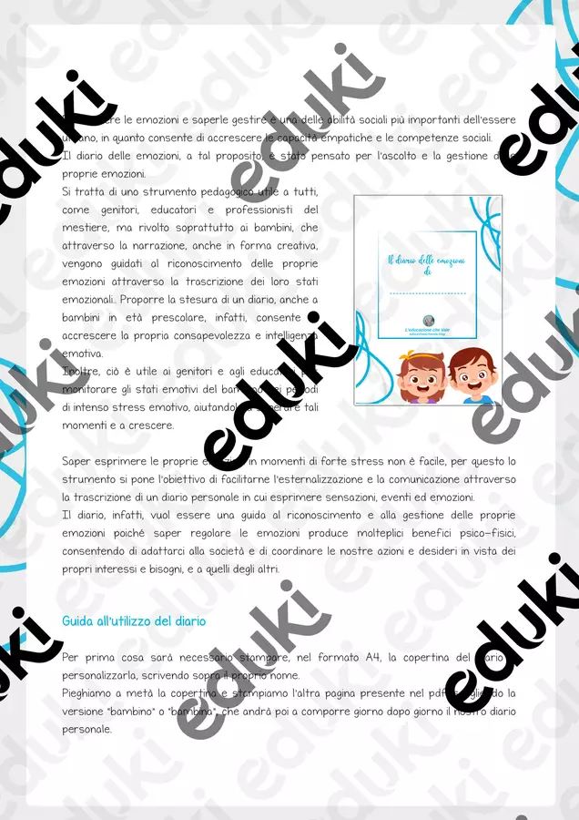 Il diario delle emozioni Esercizi - Il diario delle emozioni - L'educazione che Vale - Pagina di copertina