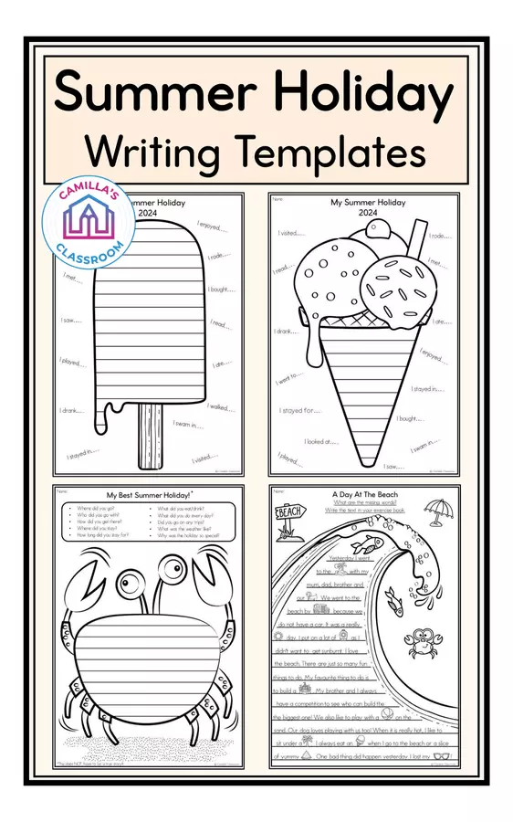 Summer Holiday - Writing Templates Esercizi - Summer Holiday - Writing Templates - Camilla's Classroom - Pagina di copertina