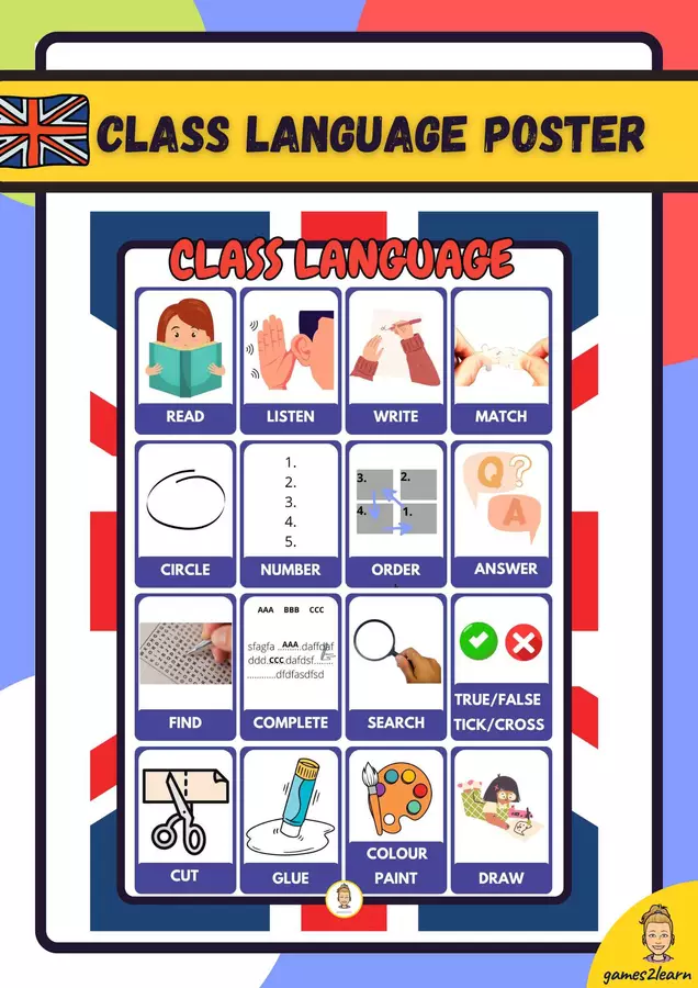Poster del linguaggio della classe ininglese Materiale di supporto/inclusione - Poster del linguaggio della classe ininglese - games2learn - Pagina di copertina