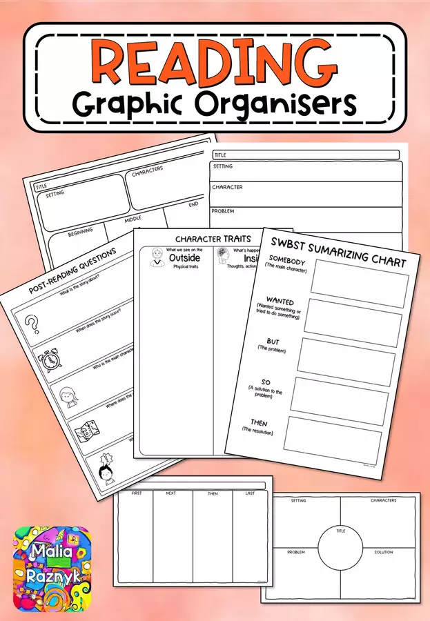 Reading Graphic Organisers - Organizatori per lettura Esercizi - Reading Graphic Organisers - Organizatori per lettura - Malia Raznyk - Pagina di copertina