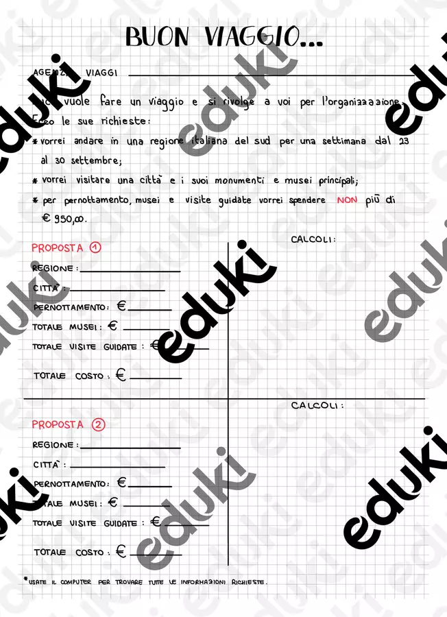 Organizzare un viaggio - attività accoglienza cl quinta Esercizi - Organizzare un viaggio - attività accoglienza cl quinta - _maestrafederica_ - Pagina di copertina
