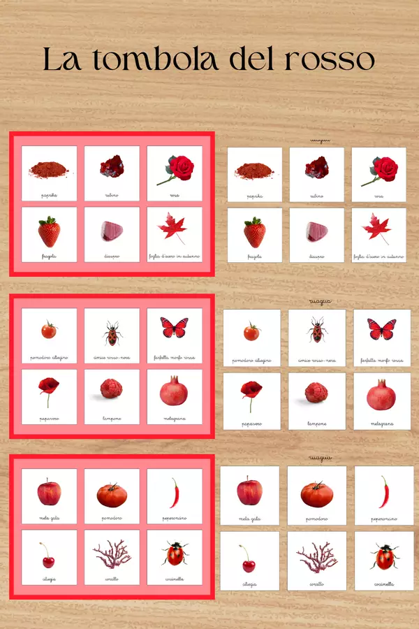 Tombola del rosso SpazioMontessori Esercizi - Tombola del rosso SpazioMontessori - Bottega Montessori - Pagina di copertina