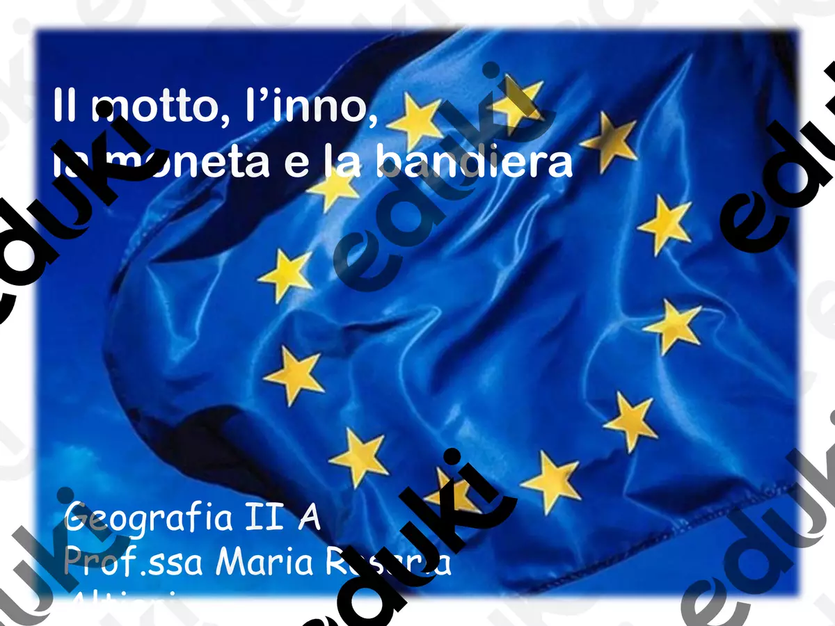 Il motto, l'inno e la moneta dell'UE Presentazioni / Lavagne - Il motto, l'inno e la moneta dell'UE - Empatia - Pagina di copertina