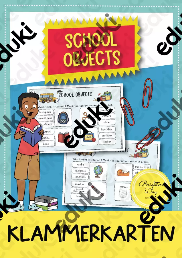 School objects: Clipcard (Inglese) Flashcard - School objects: Clipcard (Inglese) - Brighter Day Classroom - Pagina di copertina