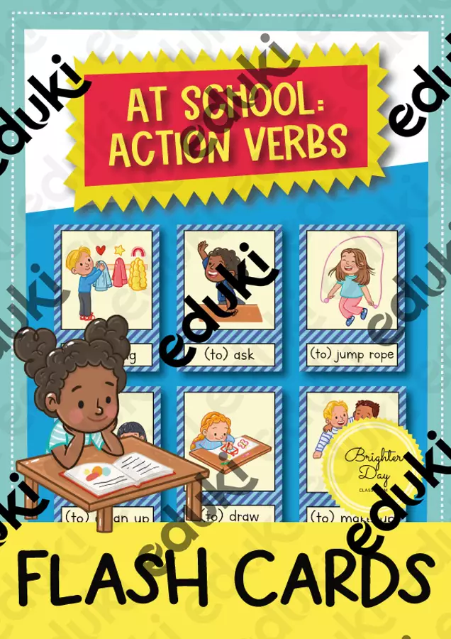 At school: verbs flash cards / Carte illustrate (Inglese) Flashcard - At school: verbs flash cards / Carte illustrate (Inglese) - Brighter Day Classroom - Pagina di copertina
