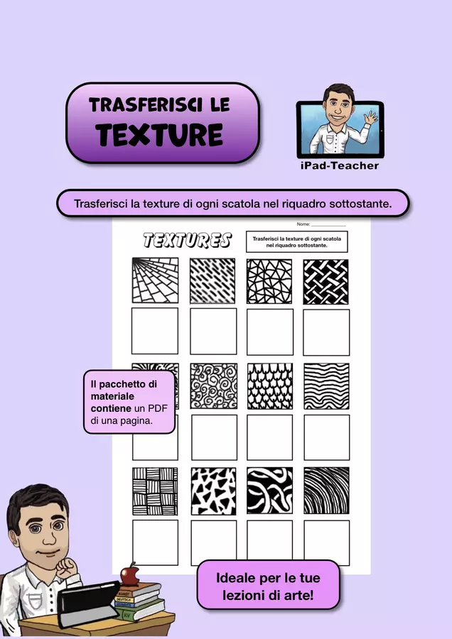 ARTE: Trasferisci le texture (PDF) Materiale per pittura e bricolage - ARTE: Trasferisci le texture (PDF) - Thomas – Prof di Arte - Pagina di copertina