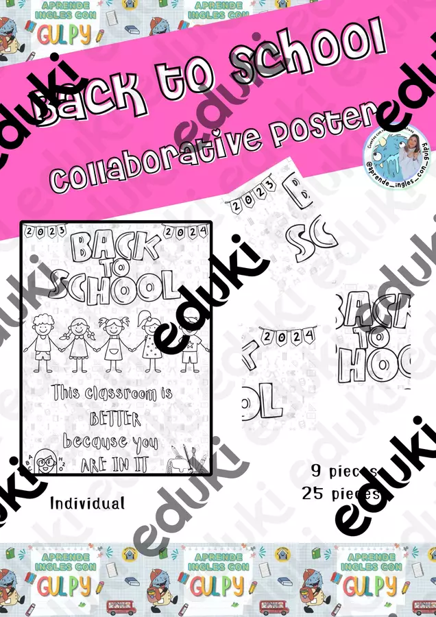 Poster di collaborazione per il ritorno a scuola Materiale per pittura e bricolage - Poster di collaborazione per il ritorno a scuola - aprende_ingles_con_gulpy - Pagina di copertina