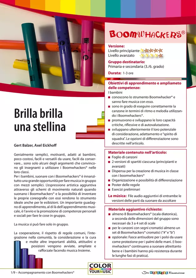 Brilla brilla una stellina - Accomapgnamento con Boomwhackers Audio - Brilla brilla una stellina - Accomapgnamento con Boomwhackers - Das kreative Klassenzimmer (La classe creativa) - Pagina di copertina