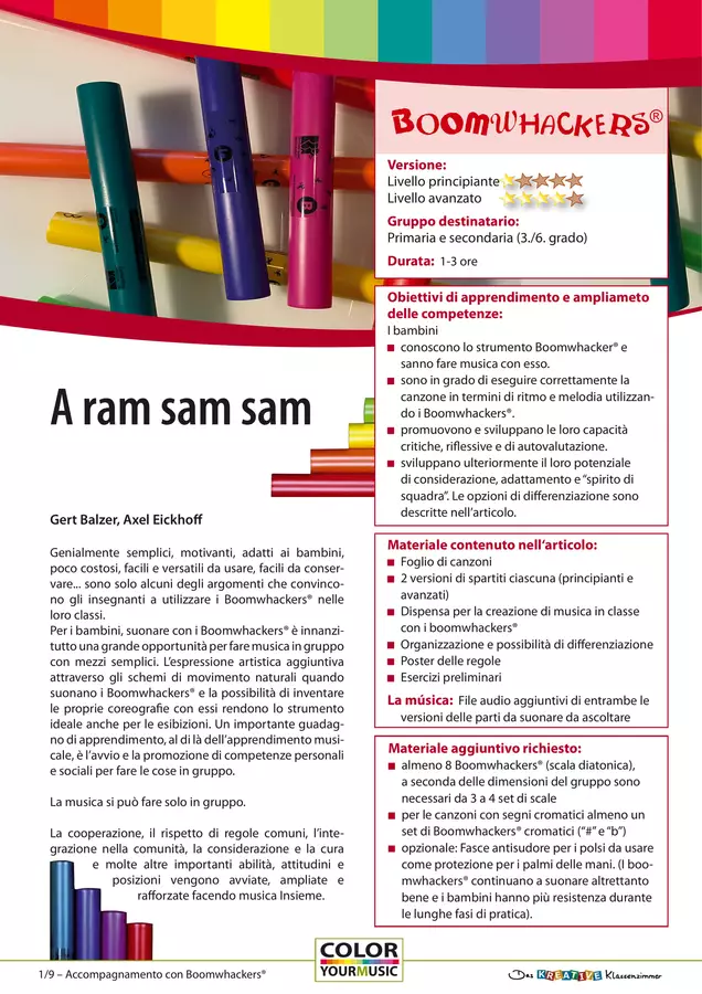 A ram sam sam - Accomapgnamento con Boomwhackers Audio - A ram sam sam - Accomapgnamento con Boomwhackers - Das kreative Klassenzimmer (La classe creativa) - Pagina di copertina