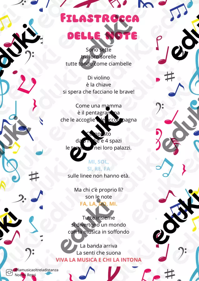 Filastrocca delle note musicali Materiale di supporto/inclusione - Filastrocca delle note musicali - lamusicaoltreladistanza - Pagina di copertina