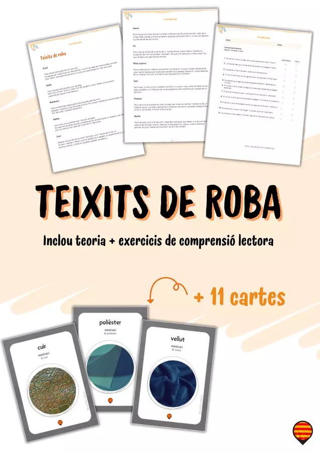Vocabolario dei Tessuti di Stoffa in Catalano (include carte) Esercizi - Vocabolario dei Tessuti di Stoffa in Catalano (include carte) - Cuenta con Lluna - Pagina di copertina