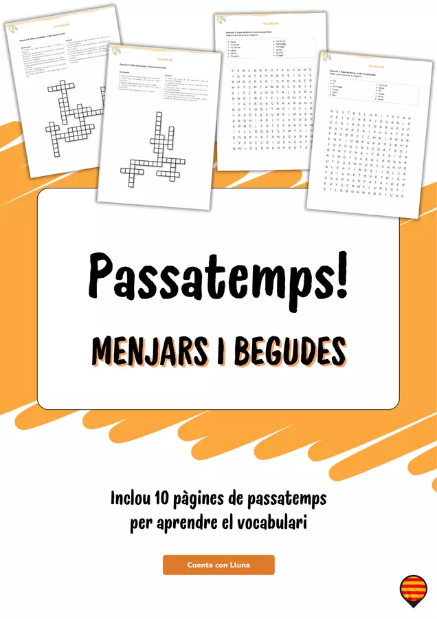 Attività Didattiche per il Vocabolario di Alimenti e Bevande in Catalano Esercizi - Attività Didattiche per il Vocabolario di Alimenti e Bevande in Catalano - Cuenta con Lluna - Pagina di copertina