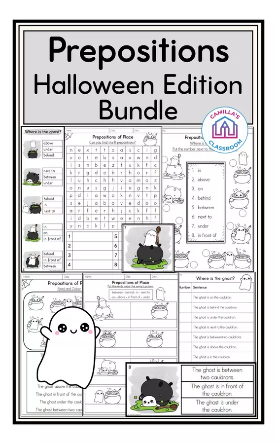 Prepositions of Place - Halloween Edition - Bundle Esercizi - Prepositions of Place - Halloween Edition - Bundle - Camilla's Classroom - Pagina di copertina