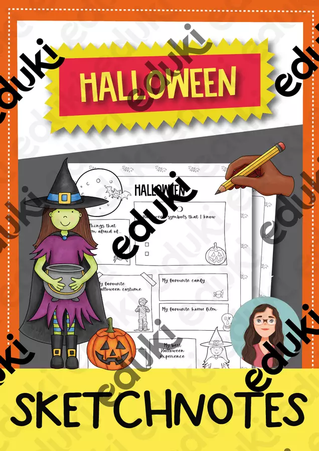Halloween in Sketchnotes - 3 versions (Inglese) Esercizi - Halloween in Sketchnotes - 3 versions (Inglese) - Brighter Day Classroom - Pagina di copertina