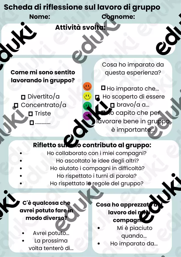 Scheda di riflessione Materiale di supporto/inclusione - Scheda di riflessione - Maestra_giu - Pagina di copertina