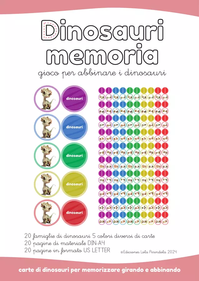 Memoria dei dinosauri. Un gioco per abbinare i dinosauri Esercizi - Memoria dei dinosauri. Un gioco per abbinare i dinosauri - Lola Pirindola - Pagina di copertina