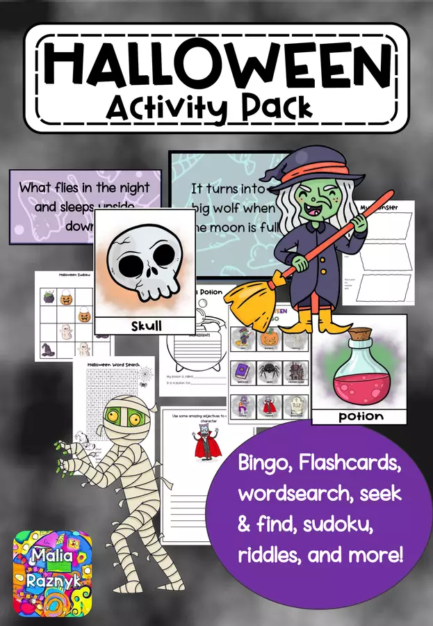 Pacchetto di attività per Halloween - Halloween Activity Pack Flashcard - Pacchetto di attività per Halloween - Halloween Activity Pack - Malia Raznyk - Pagina di copertina