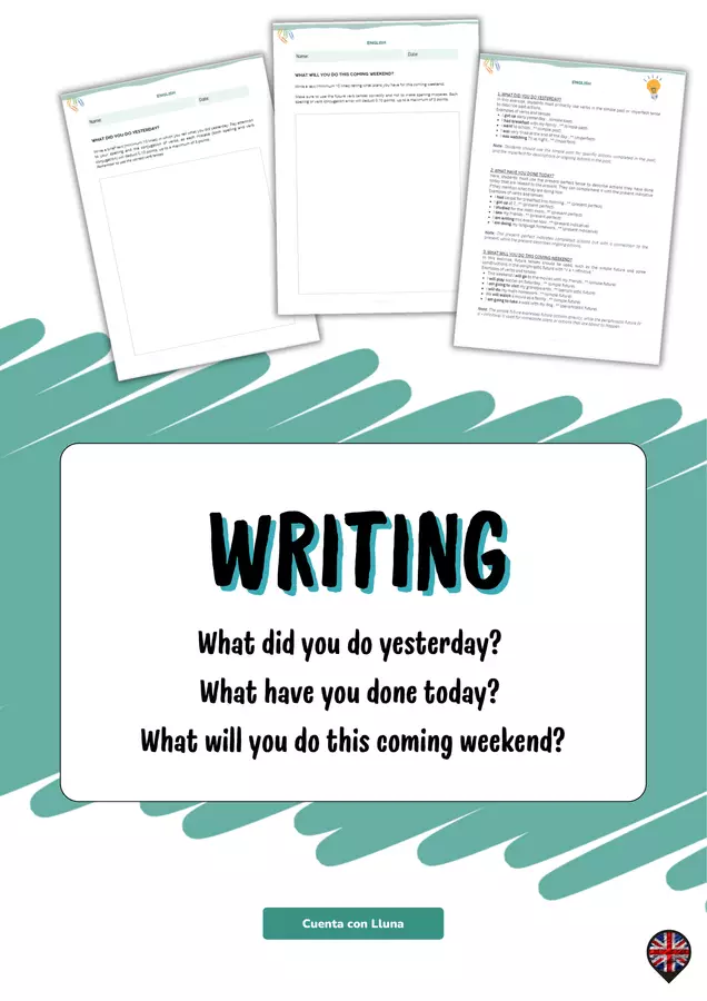Inglese - Writing Practice: Past, Present, and Future Esercizi - Inglese - Writing Practice: Past, Present, and Future - Cuenta con Lluna - Pagina di copertina