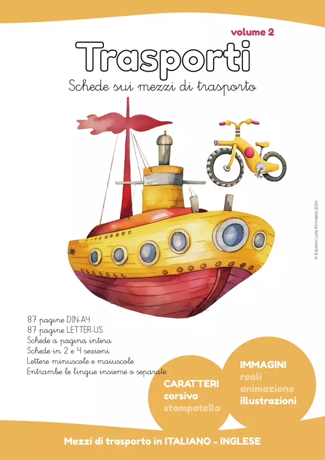 Schede trasporti SCRITTURA CORSIVA IT-EN ILLUSTRAZIONI Vol.2 Esercizi - Schede trasporti SCRITTURA CORSIVA IT-EN ILLUSTRAZIONI Vol.2 - Lola Pirindola - Pagina di copertina