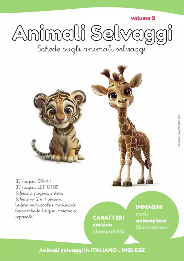 Schede animali selvatici S. CORSIVA IT-EN ANIMAZIONE Vol. 2 Esercizi - Schede animali selvatici S. CORSIVA IT-EN ANIMAZIONE Vol. 2 - Lola Pirindola - Pagina di copertina
