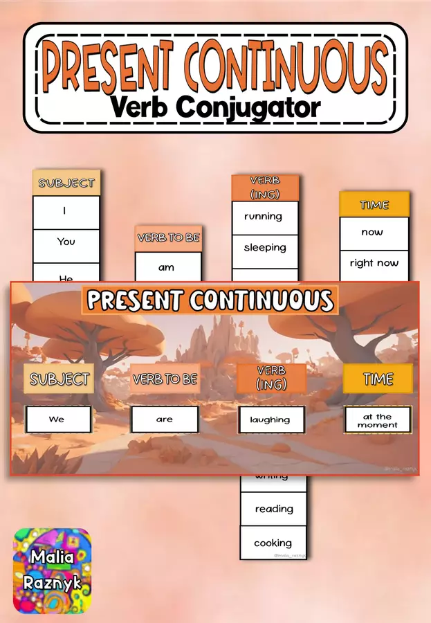 Present Continuous Verb Conjugator Materiale interattivo - Present Continuous Verb Conjugator - Malia Raznyk - Pagina di copertina