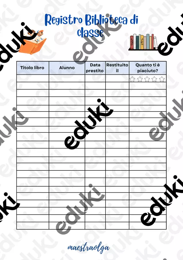 Registro biblioteca di classe Programmi scolastici / Materiali per docenti - Registro biblioteca di classe - maestraolga88 - Pagina di copertina