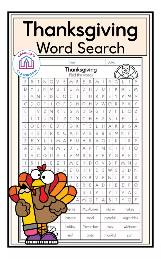 Thanksgiving Word Search Esercizi - Thanksgiving Word Search - Camilla's Classroom - Pagina di copertina