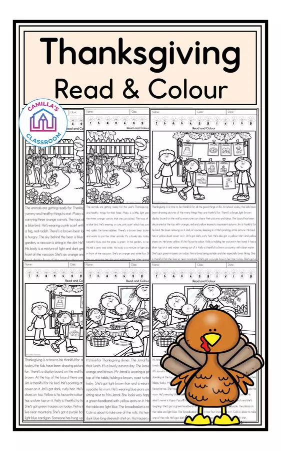 Thanksgiving Read & Colour Esercizi - Thanksgiving Read & Colour - Camilla's Classroom - Pagina di copertina