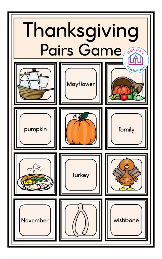 Thanksgiving A-Z - Pairs Game Giochi - Thanksgiving A-Z - Pairs Game - Camilla's Classroom - Pagina di copertina