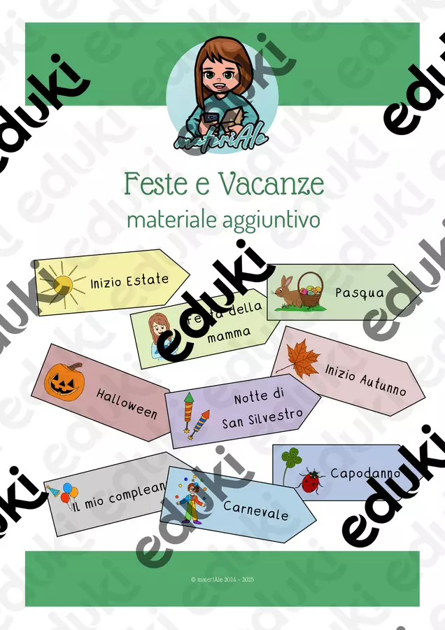 Ruota dell'anno: Feste e Vacanze - materiale aggiuntivo Materiale di supporto/inclusione - Ruota dell'anno: Feste e Vacanze - materiale aggiuntivo - mater1Ale - Pagina di copertina