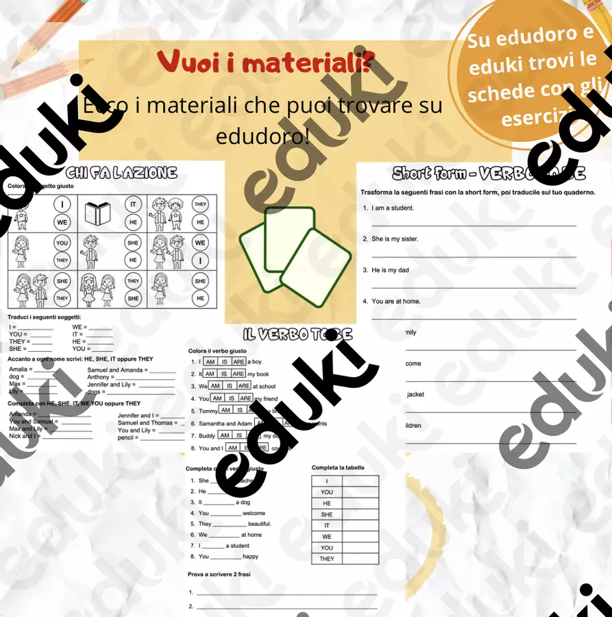 Verbo TO BE - pronomi personali - inglese classe terza Esercizi - Verbo TO BE - pronomi personali - inglese classe terza - Caterina Borello - Pagina di copertina
