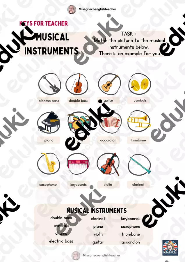 Musical Instruments FREE By Missgrieco Esercizi - Musical Instruments FREE By Missgrieco - missgriecoenglishteacher - Pagina di copertina