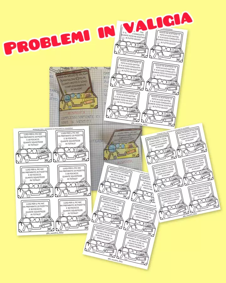 PROBLEMI IN VALIGIA di addizione con e senza il cambio Esercizi - PROBLEMI IN VALIGIA di addizione con e senza il cambio - La maestra felice - Pagina di copertina