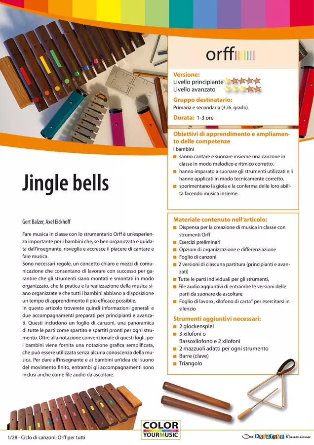 Jingle bells - Raccolta di materiali - Accompagnamento di canzoni con strumenti Orff, Soundbellows e Boomwhackers Audio - Jingle bells - Raccolta di materiali - Accompagnamento di canzoni con strumenti Orff, Soundbellows e Boomwhackers - Das kreative Klassenzimmer (La classe creativa) - Pagina di copertina