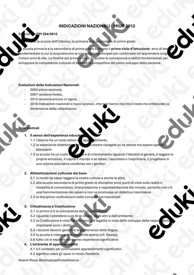 Riassunto completo sulle Indicazioni Nazionali Programmi scolastici / Materiali per docenti - Riassunto completo sulle Indicazioni Nazionali - lamusicaoltreladistanza - Pagina di copertina