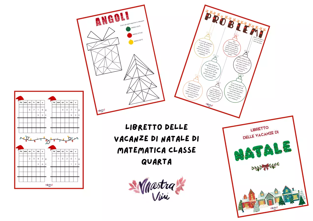 Libretto delle vacanze di Natale di matematica classe 4 Esercizi - Libretto delle vacanze di Natale di matematica classe 4 - Maestra Vivi - Pagina di copertina