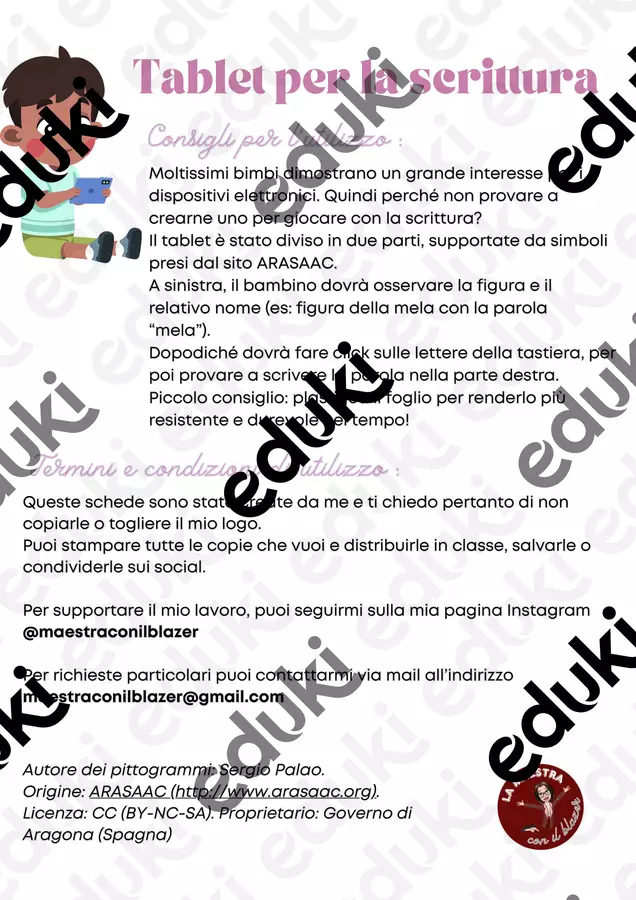 Tablet guarda e scrivi CAA Materiale di supporto/inclusione - Tablet guarda e scrivi CAA - maestraconilblazer - Pagina di copertina