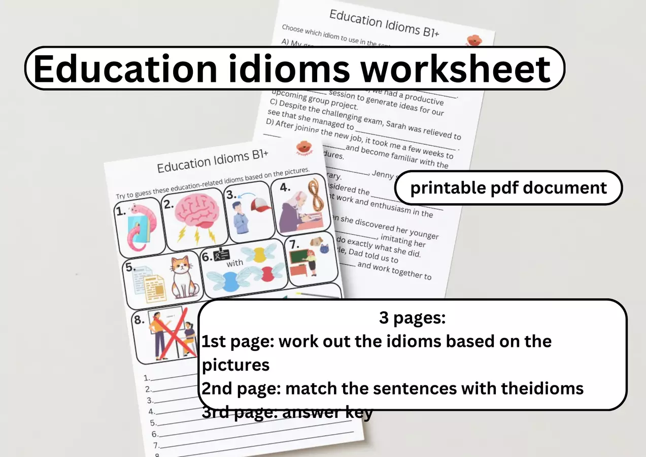 Foglio di lavoro con espressioni idiomatiche sull'educazione Esercizi - Foglio di lavoro con espressioni idiomatiche sull'educazione - Poppy Language Lab - Pagina di copertina