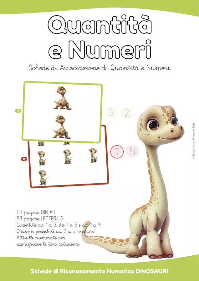 Quantità e Numeri DINOSAURI Vol.2 Esercizi - Quantità e Numeri DINOSAURI Vol.2 - Lola Pirindola - Pagina di copertina