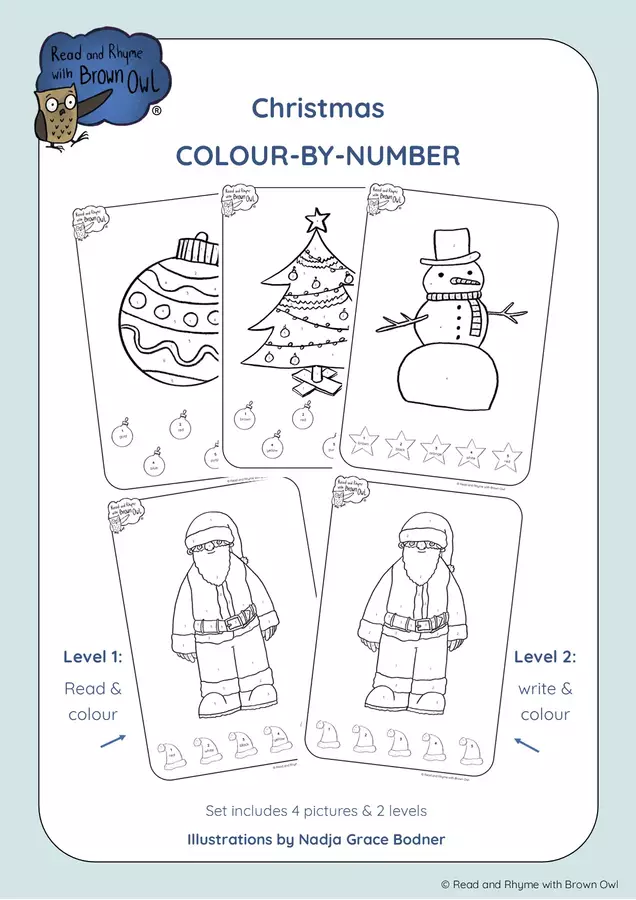 Brown Owl's Christmas - Colour-by-Number Esercizi - Brown Owl's Christmas - Colour-by-Number - Read and Rhyme with Brown Owl - Pagina di copertina