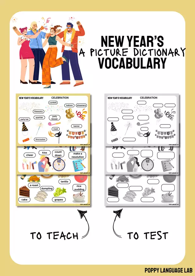 Vocabolario di Capodanno - un dizionario illustrato Esercizi - Vocabolario di Capodanno - un dizionario illustrato - Poppy Language Lab - Pagina di copertina