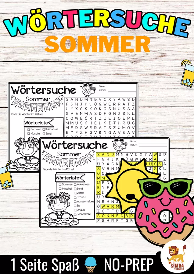 Wörtersuche / Suchsel (Sommer) Jahreszeiten Estate Stagioni Tedesco Esercizi - Wörtersuche / Suchsel (Sommer) Jahreszeiten Estate Stagioni Tedesco - SIMBA Trainers Education - Pagina di copertina