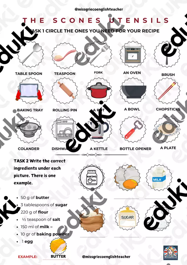 RICETTA SCONES : SCONES RECIPE ( food vocabulary) Esercizi - RICETTA SCONES : SCONES RECIPE ( food vocabulary) - missgriecoenglishteacher - Pagina di copertina