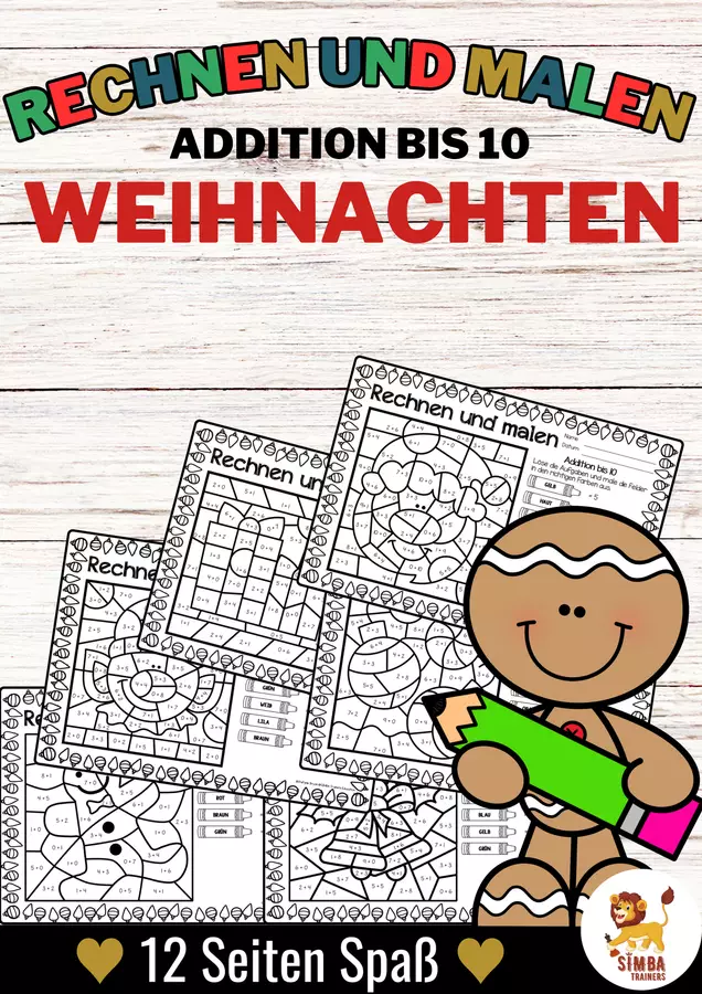 Rechen-Mal-Blätter - Addition bis 10 (Weihnachten) Natale Aggiunta Matematica Tedesco Esercizi - Rechen-Mal-Blätter - Addition bis 10 (Weihnachten) Natale Aggiunta Matematica Tedesco - SIMBA Trainers Education - Pagina di copertina