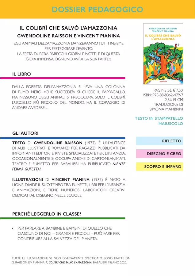 Il colibrì che salvò l’Amazzonia (Dossier pedagogico) Esercizi - Il colibrì che salvò l’Amazzonia (Dossier pedagogico) - Babalibri - Pagina di copertina