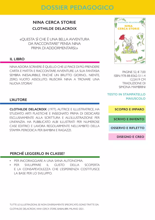 Nina cerca storie (Dossier pedagogico) Esercizi - Nina cerca storie (Dossier pedagogico) - Babalibri - Pagina di copertina