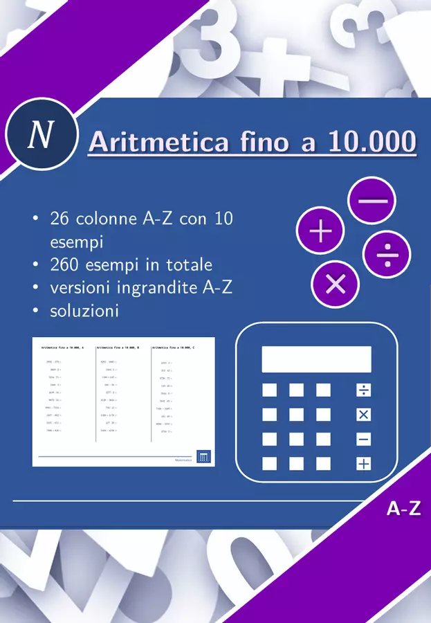 Aritmetica fino a 10.000 | matematica | 26 colonne Esercizi - Aritmetica fino a 10.000 | matematica | 26 colonne - Materiali Matematici - Pagina di copertina