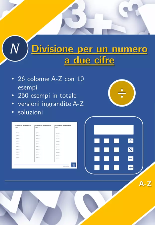 Divisione per un numero a due cifre | matematica | 26 colonne Esercizi - Divisione per un numero a due cifre | matematica | 26 colonne - Materiali Matematici - Pagina di copertina