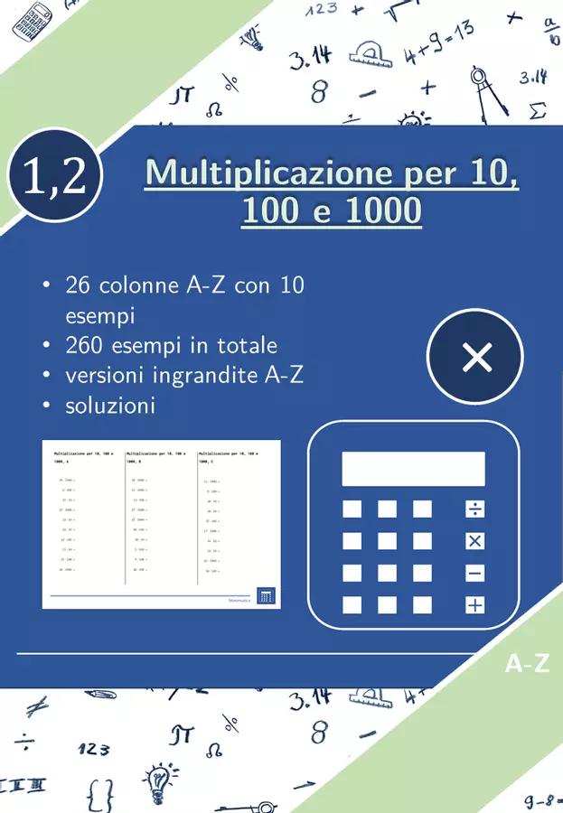 Moltiplicazione per 10, 100 e 1000 | matematica | 26 colonne Esercizi - Moltiplicazione per 10, 100 e 1000 | matematica | 26 colonne - Materiali Matematici - Pagina di copertina
